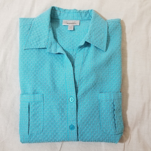 Dressbarn button down aqua size 1x shirt - Picture 4 of 11